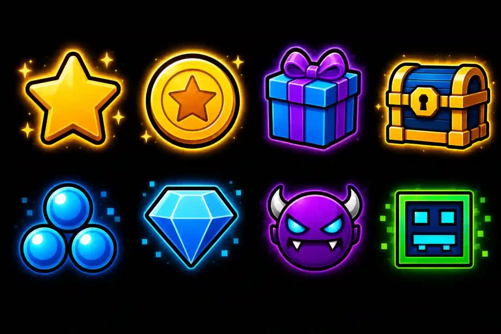 Geometry Dash APK Gifts and Rewards Icons