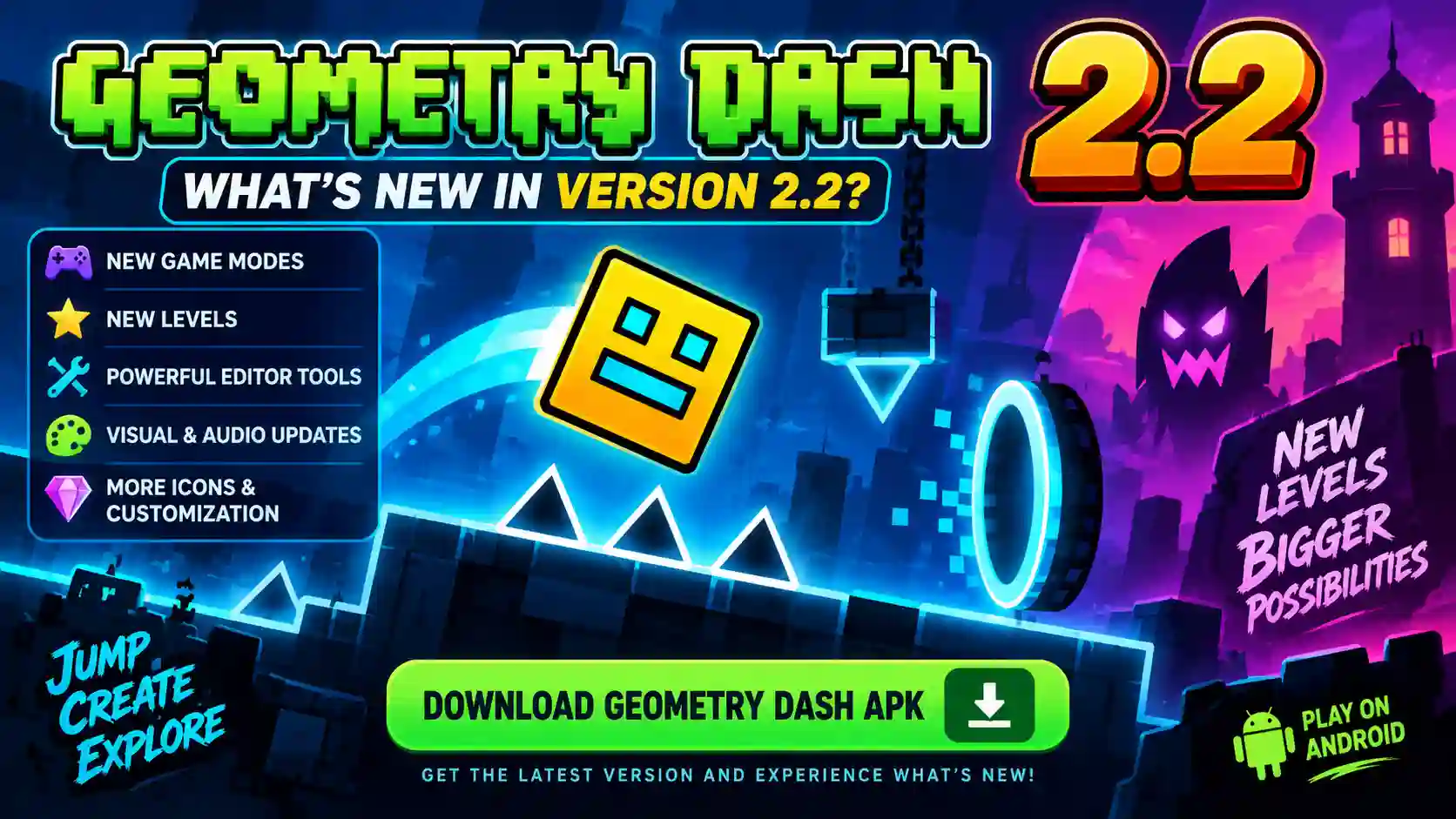 Geometry Dash APK 2.2 update with new levels and game modes